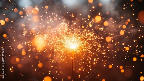 Golden Sparkler with Bokeh on New Year's Eve. Generative AI photo