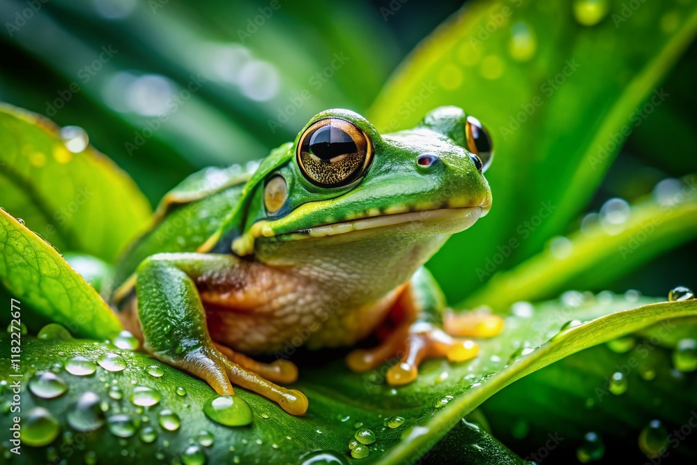 Vibrant Green Frog Macro Garden Photography - Close-Up Amphibian Detail Vibrant Green Frog Macro Garden Photography - Close-Up Amphibian Detail