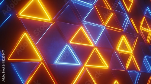 Dynamic neon triangle patterns abstract digital art modern virtual environment vibrant colorful design photo