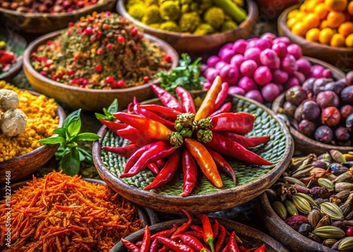 Vibrant Indonesian Spices Close-Up: Macro Photography of Exotic Herbs and Flowers photo