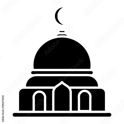 black color icon vector graphic design of mosque, Islamic holiday, worship, Isra' Mi'raj, white background