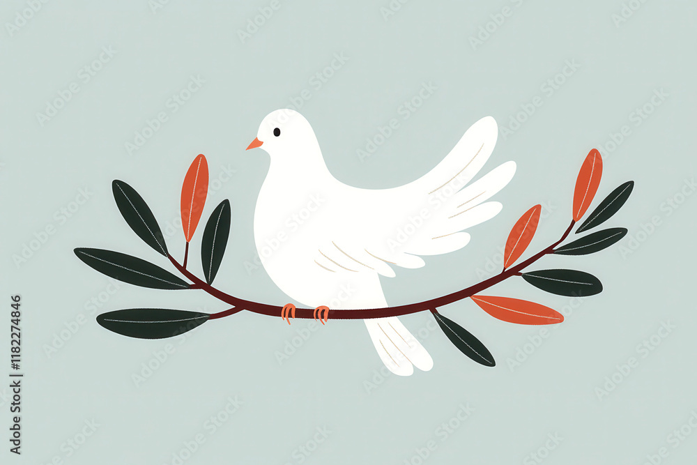Obraz premium Illustration of a white dove sitting on an olive branch artwork