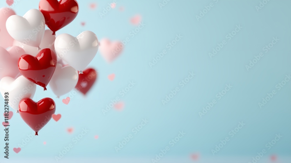 Bunch of red and white balloons floating in the air Bunch of red and white balloons floating in the air