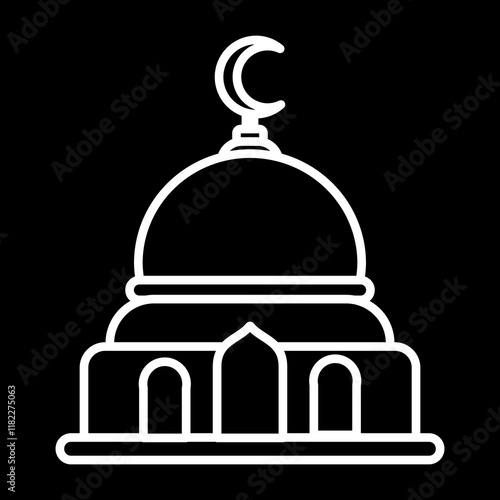 white line icon vector graphic design of mosque, islamic holiday, worship, Isra' Mi'raj, black background