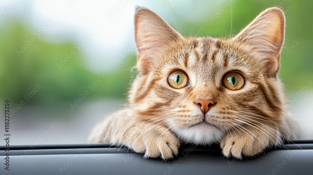 Cat with green eyes is looking out the window Cat with green eyes is looking out the window