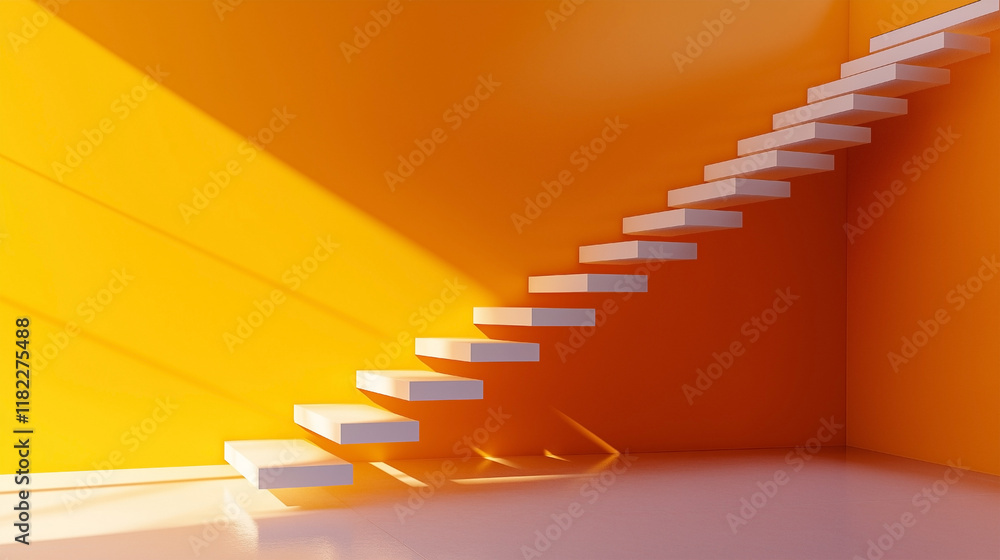 Obraz premium A white staircase is in front of a yellow wall