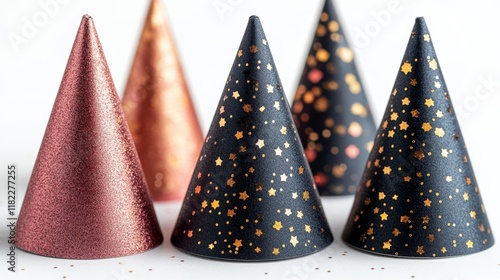 New Year's Eve Party Hats with Glittering Star Design. Generative AI photo