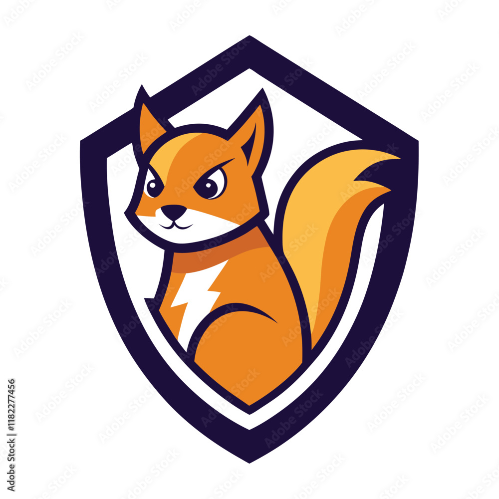 Obraz premium A dynamic squirrel mascot inside a bold shield, symbolizing agility and strength. The design blends nature with a sense of protection and energy, perfect for a team or brand.
