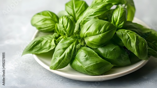 Fresh basil harvest kitchen counter food photography bright environment close-up view culinary inspiration