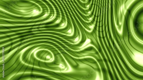 Glossy Green Abstract Fluid Liquid Background with Wavy Contour Lines and Reflective Organic Patterns