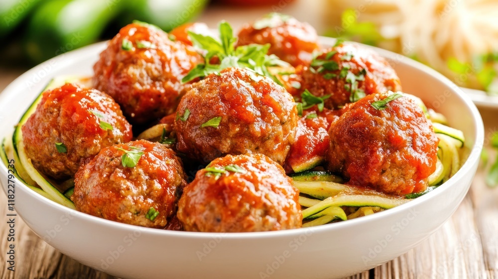 Delicious Meatballs in Marinara Sauce over Zucchini Noodles Delicious Meatballs in Marinara Sauce over Zucchini Noodles