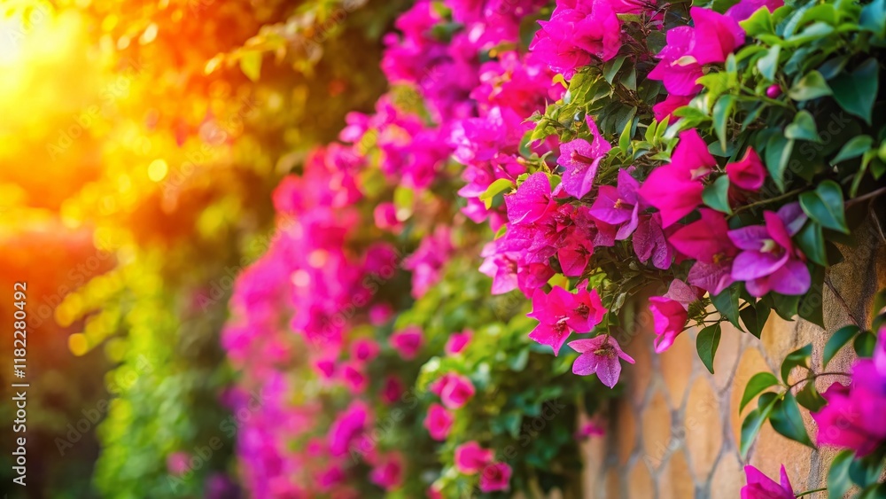 Obraz premium Vibrant Pink Bougainvillea Flowers Blooming in a Lush Garden