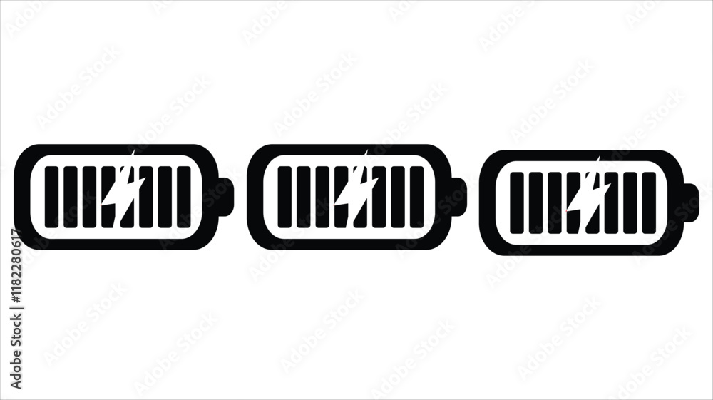 Vector charge level battery icons with empty to full symbols in color on white background Vector charge level battery icons with empty to full symbols in color on white background