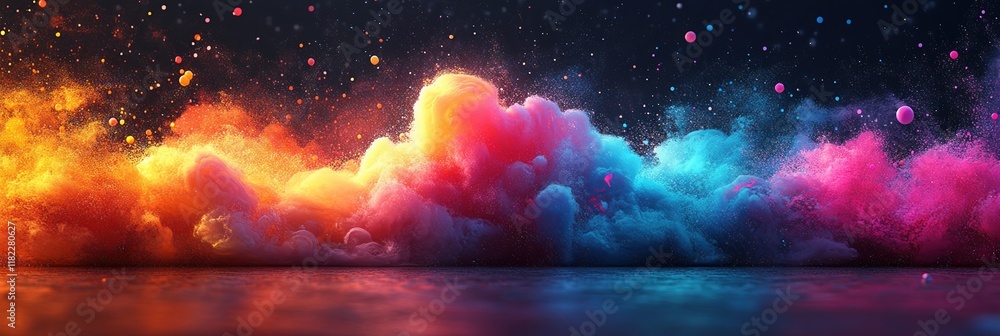 Fototapeta premium Vibrant graphic layout for promotional flyer with colorful cloud effects and dynamic design elements