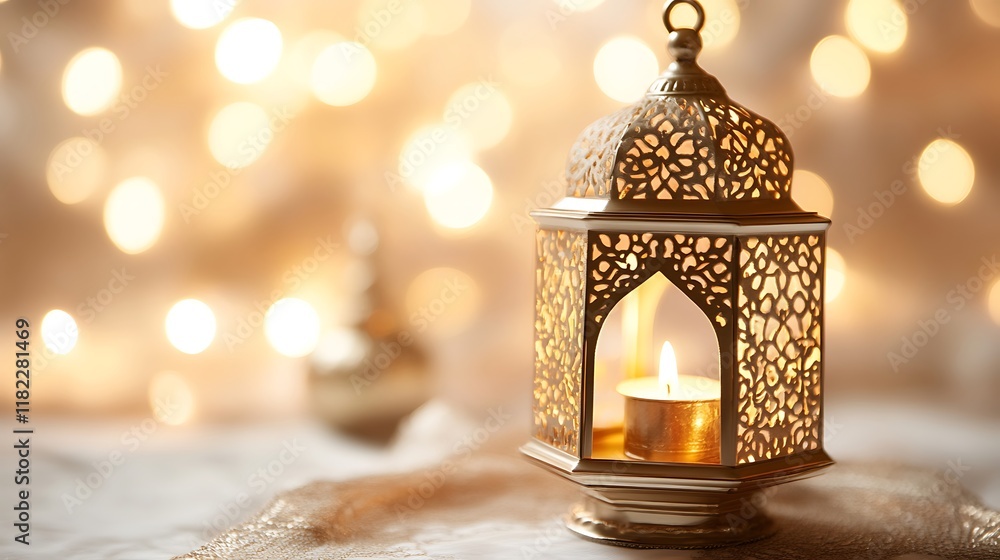 Ornate Lantern with Candlelight Glowing Brightly Ornate Lantern with Candlelight Glowing Brightly