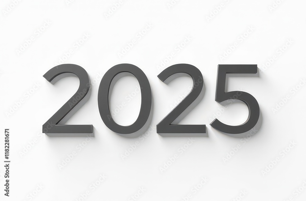 A sleek minimalist design featuring the New Year '2025' in bold typography with clean geometric lines, set on a pure white background A sleek minimalist design featuring the New Year '2025' in bold typography with clean geometric lines, set on a pure white background