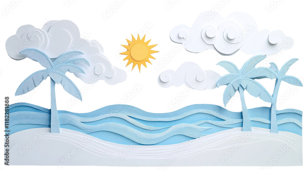 Obraz premium 3D paper cut beach scene on white background