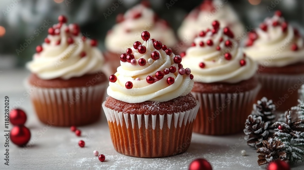 Festive Holiday Cupcakes with Christmas Toppers. Generative AI Festive Holiday Cupcakes with Christmas Toppers. Generative AI