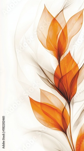Abstract Orange Floral Design Sheer Petals Elegant White Background Artistic Illustration