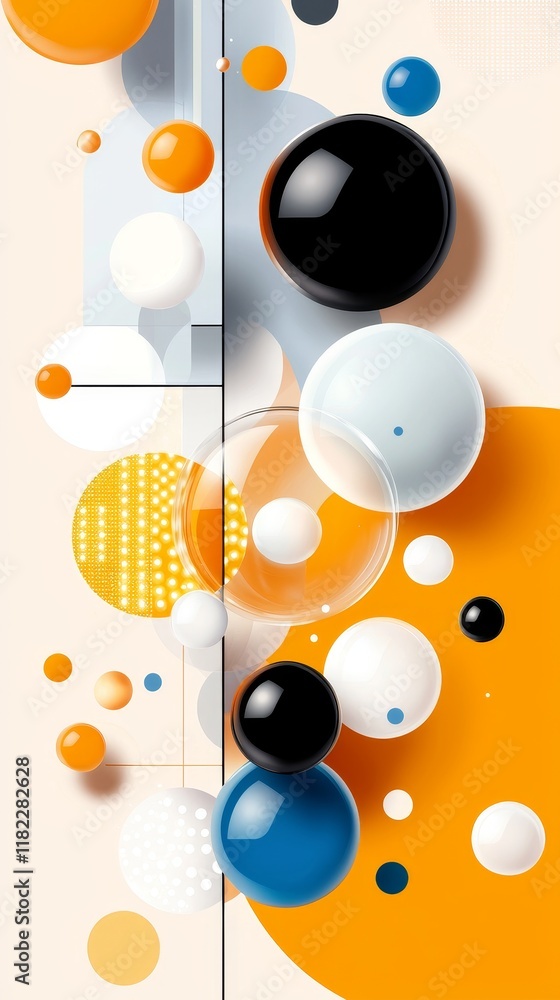 Abstract Colorful Spheres Background Modern Geometric Design with Orange Blue and Black 3D Bubbles Abstract Colorful Spheres Background Modern Geometric Design with Orange Blue and Black 3D Bubbles
