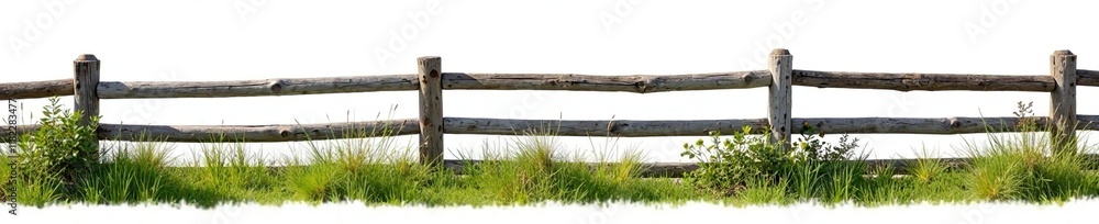 Weathered wooden fence with a rustic charm isolated on white background, serenity, landscape, rustic Weathered wooden fence with a rustic charm isolated on white background, serenity, landscape, rustic