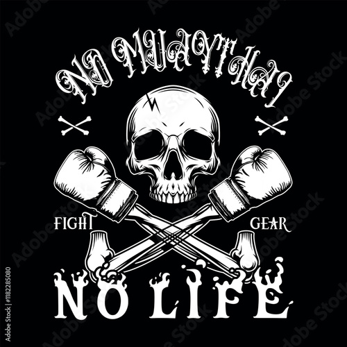 Muay Thai Skull Design with Boxing Gloves graphic design for T-Shirts and Merchandise