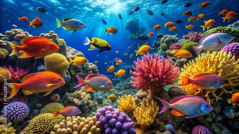 Fototapeta premium Vibrant Red Sea Reef Fish: Colorful Coral & Tropical Fish Stock Photo