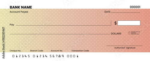 Bank check template, blank cheque design, customizable check vector, financial document illustration, printable cheque layout, bank cheque vector format, blank check design, payment slip template, ban