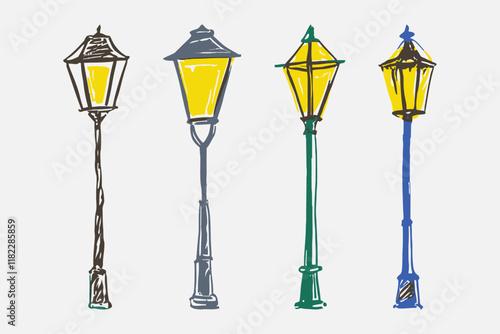 set of street lights illustration in drawing style