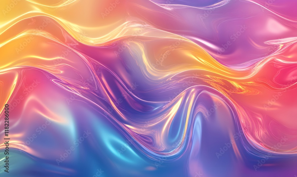 Obraz premium a smooth blend of liquid colors with holographic stripes