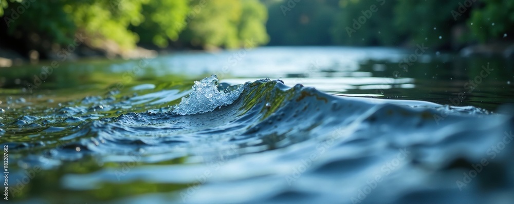 Fototapeta premium A small wave forms on the surface of a tranquil river, ripples, fluid