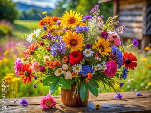 Wallpaper Mural Vibrant Wildflower Bouquet, Rustic Summer Flowers, Blooming Meadow, Nature Photography Torontodigital.ca