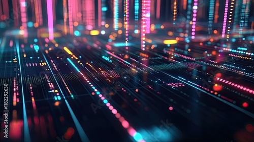 Futuristic neon abstract with glowing lights and vibrant colors, evoking a cyberpunk aesthetic