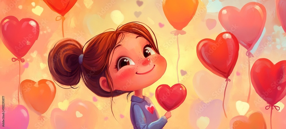 cartoon illustration of young girl holding red heart in concept of self-love and confident , sensual happy peaceful vibes cartoon illustration of young girl holding red heart in concept of self-love and confident , sensual happy peaceful vibes