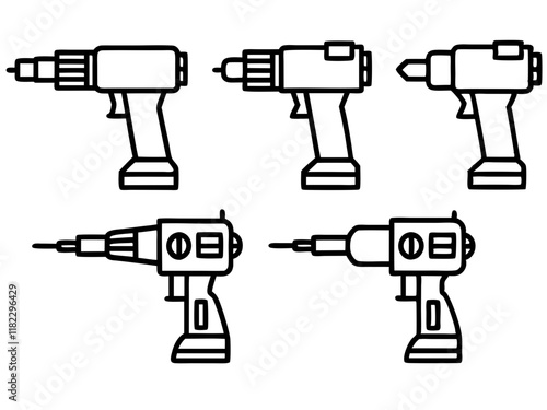 group of drill machine line art vector illustration