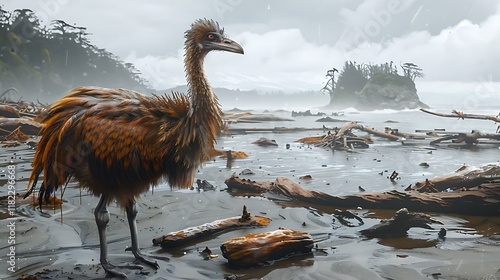 Moas were giant, flightless birds native to New Zealand, belonging to the ratite group, which includes ostriches and emus. These extraordinary creatures, now extinct, were unique in their diversity an photo