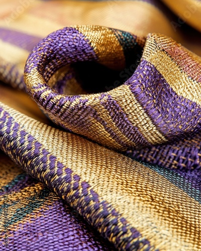 Elegant handwoven Kanjivaram silk saree showcasing intricate gold zari work in vibrant hues photo