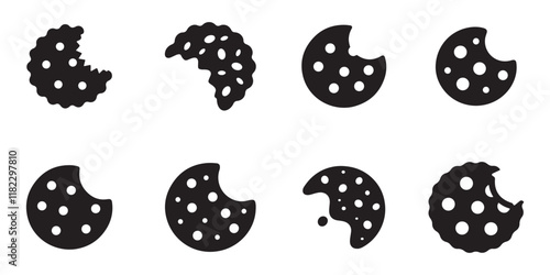 bite cookie silhouette icon set vector 