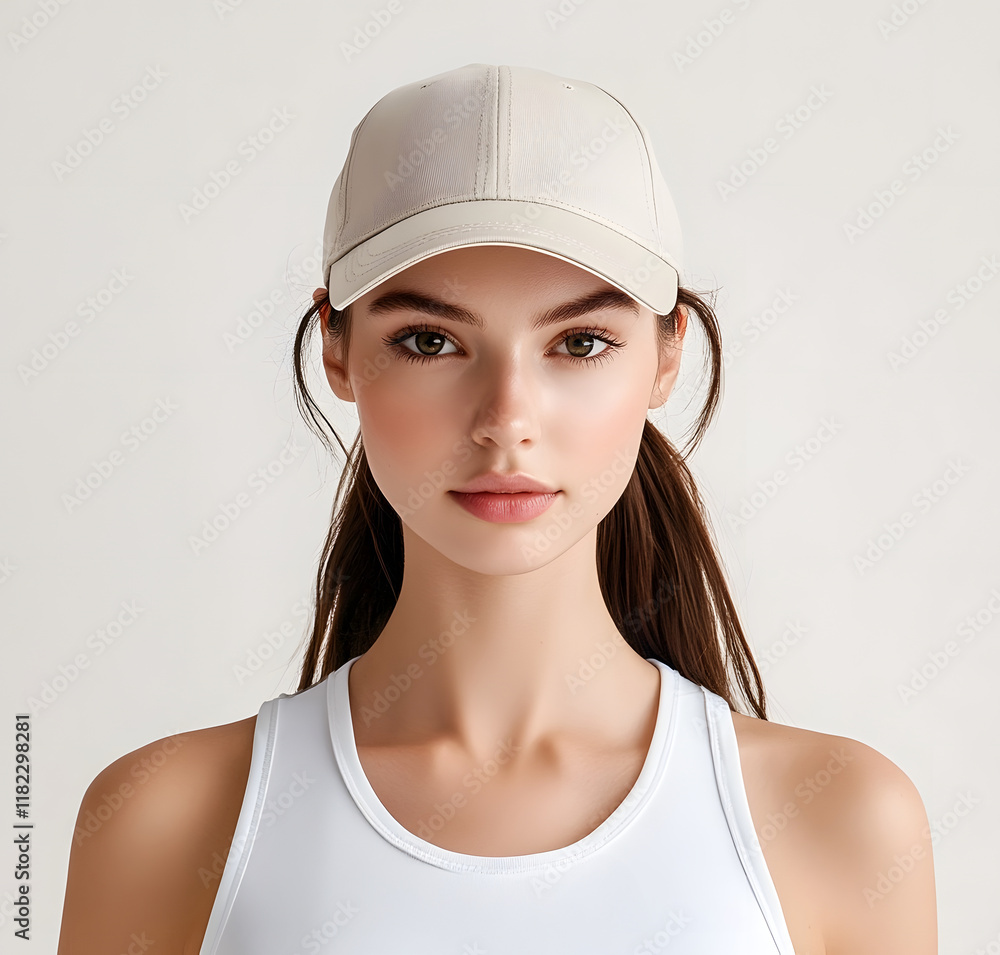 Young Athletic Woman Wearing Cap and Ponytail in Product Photo Young Athletic Woman Wearing Cap and Ponytail in Product Photo