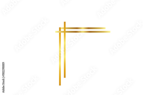 Elegant gold line corner design. Shiny metallic border. Luxurious golden frame. Abstract geometric shape. Premium decorative element

