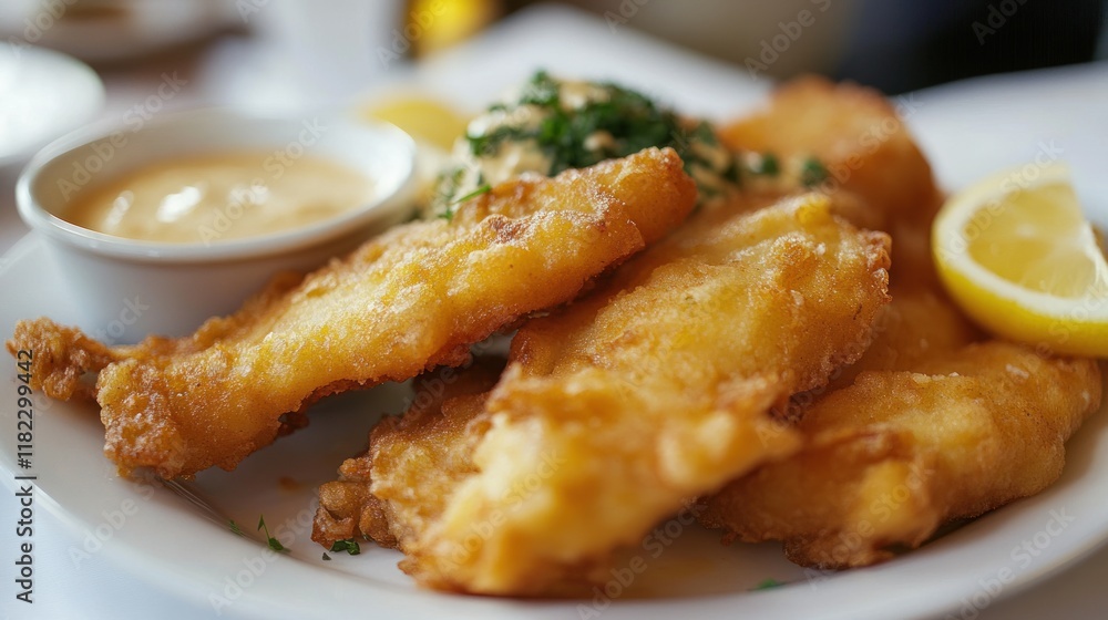 Crispy Fried Fish with Tartar Sauce and Lemon Crispy Fried Fish with Tartar Sauce and Lemon