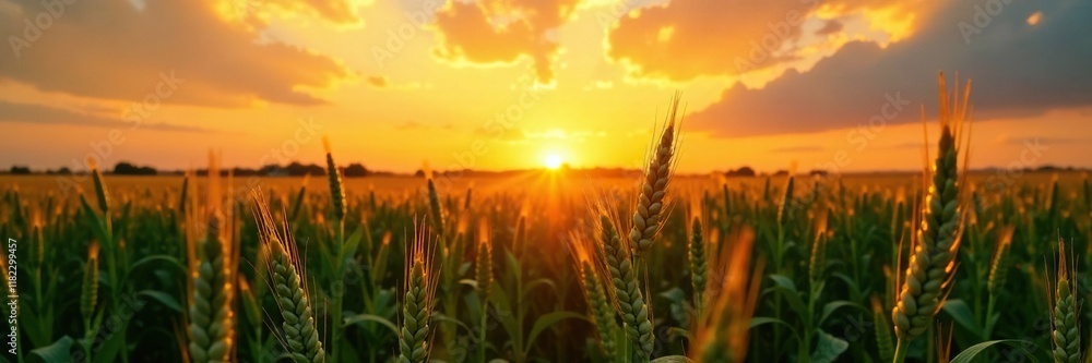 The soft glow of sunset illuminates a cornfield bathed in a warm golden light, serenity, golden hour, dreamy The soft glow of sunset illuminates a cornfield bathed in a warm golden light, serenity, golden hour, dreamy
