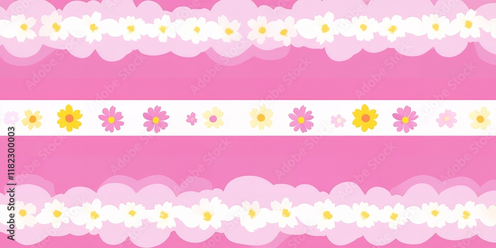 Pretty Pink Floral Pattern Background with Daisies and Cosmos Seamless Repeat Design for Textile Pretty Pink Floral Pattern Background with Daisies and Cosmos Seamless Repeat Design for Textile