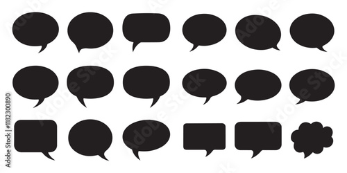 Set of Black Speech Bubbles in Various Shapes