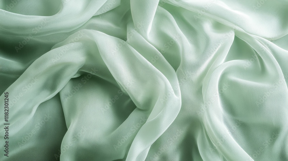 Obraz premium Draped pale green fabric, textured, translucent.
