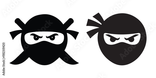  Angry Cartoon Ninja Faces Silhouette vector