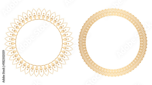 Vector golden round Turkish ornament. Ottoman circle, ring, frame.	
