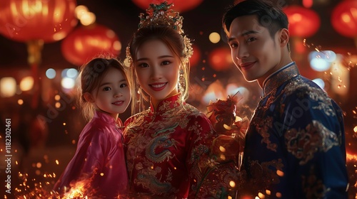 Vibrant and Festive Lunar New Year Celebration Scen photo