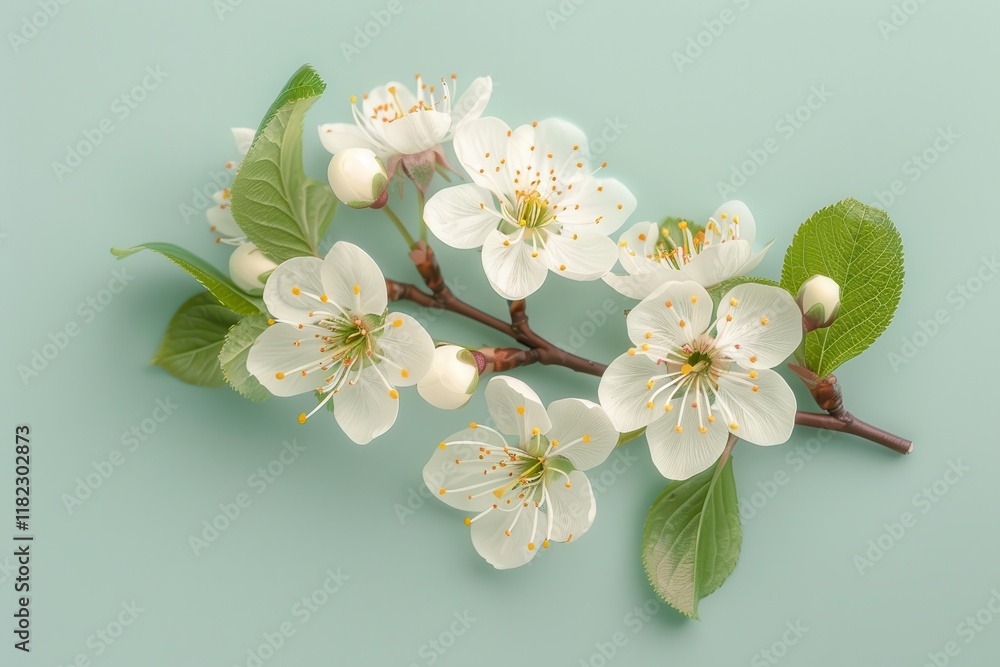 Fototapeta premium Blooming Cherry Blossoms Display Soft Pink Petals Against a Pastel Background in Early Spring. Generative AI