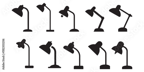 Collection of Table Lamp Silhouette vector on white background 